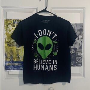 Black T-Shirt with Green Alien Graphic